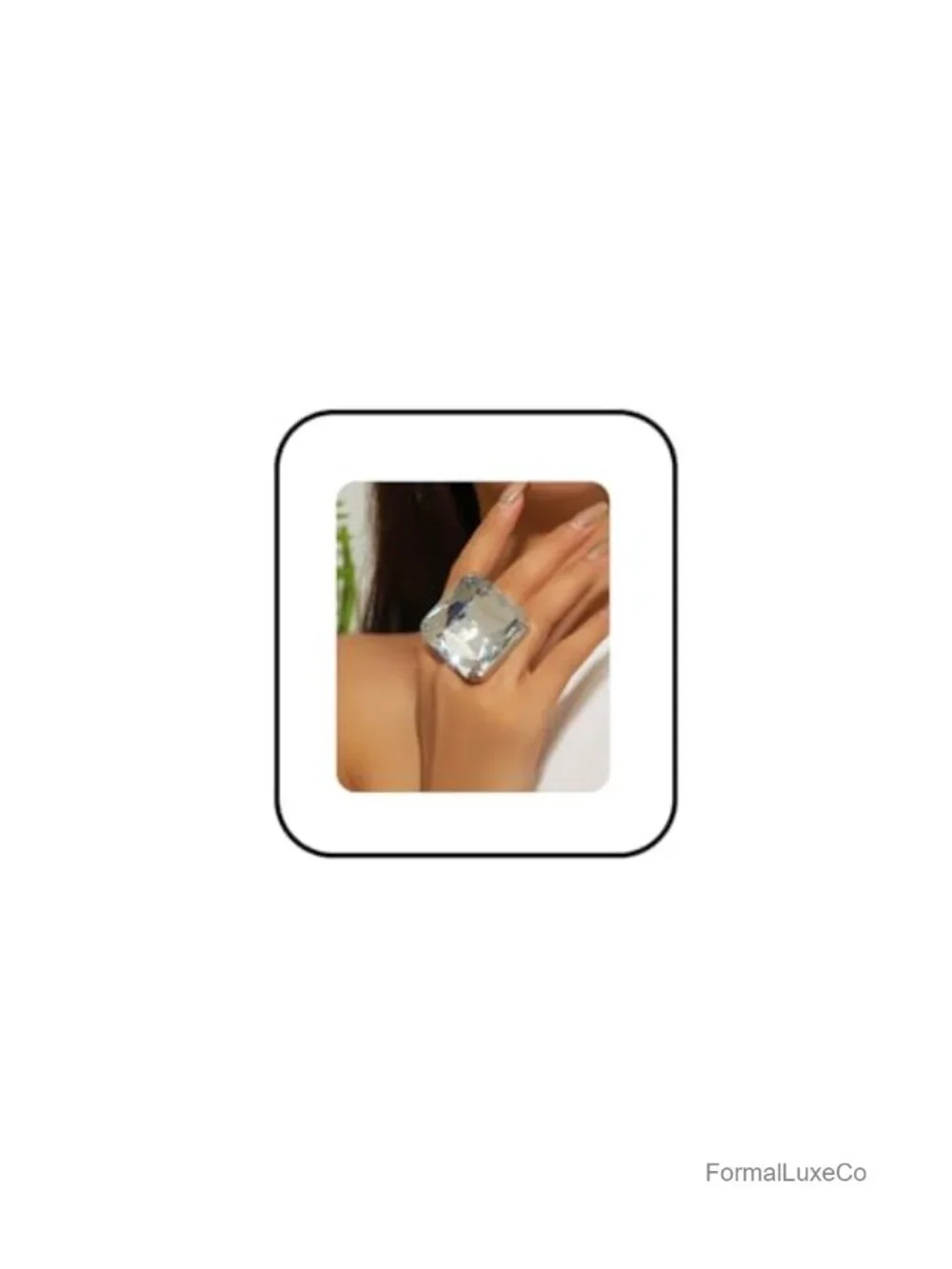 Chunky Crystal Glass Ring Statement Geometry Gemstone Ring Adjustable Fashion